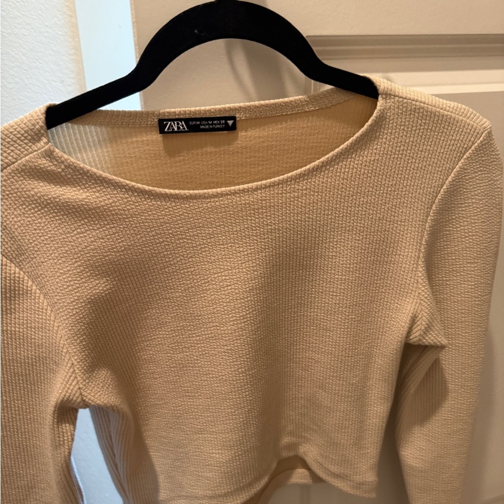 Zara Cream Textured Long Sleeve Top